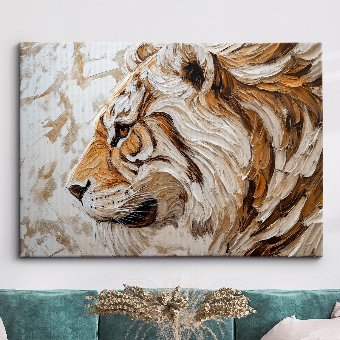 White Tiger Profile Textured Impasto Oil Painting Wildlife Art Poster
