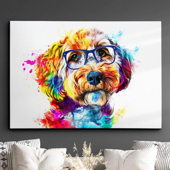Colorful Goldendoodle Dog Pet Abstract Modern Oil Painting Wall Art Framed Canvas Poster Print Home Kitchen Office Room Decor Gifts