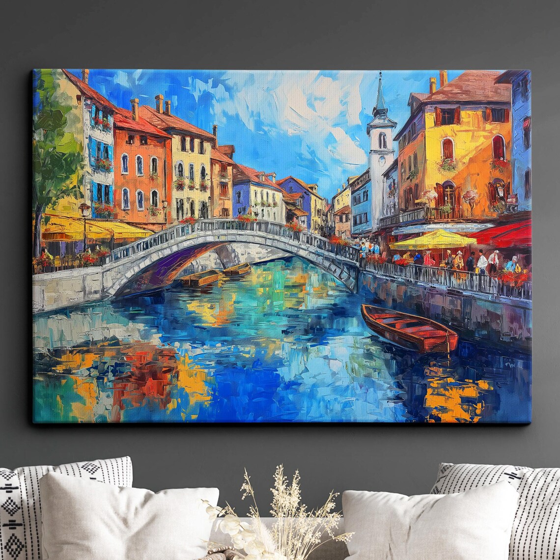 Venice Italy Gondola Boat River Landmark Oil Painting Watercolor Wall Art Framed Calming Canvas Poster Print Homeoffice Room Decor Gifts