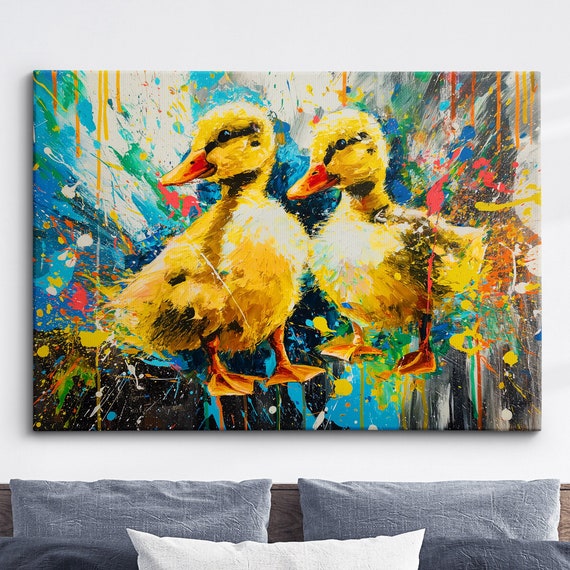Beautiful Ducklings Abstract Oil Animal Duck Painting Splatter Style Wall Art Framed Canvas Poster Print Homeoffice Room Decor Gifts
