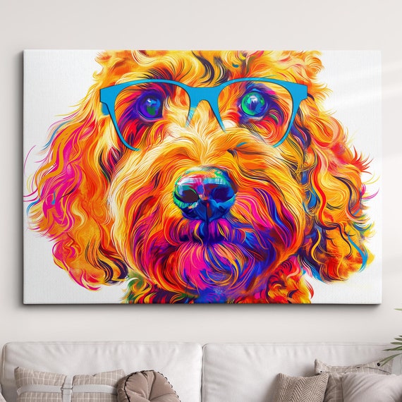 Colorful Goldendoodle Dog Pet Abstract Modern Oil Painting Wall Art Framed Canvas Poster Print Home Kitchen Office Room Decor Gifts