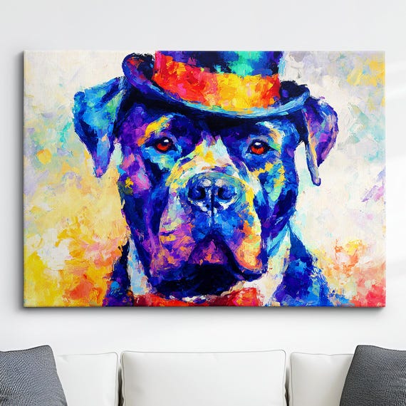 Cane Corso In A Top Hat Animal Abstract Oil Painting Splatter Style Wall Art Framed Canvas Poster Print Office Room Home Decor Gifts