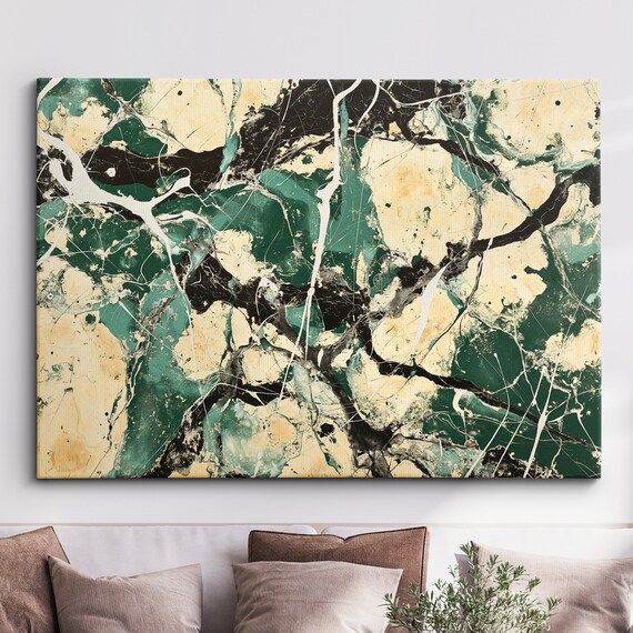 Modern Abstract Green Beige Free Form Exhibition Oil Painting Wall Art Framed Canvas Poster Print Home Living Room Decor