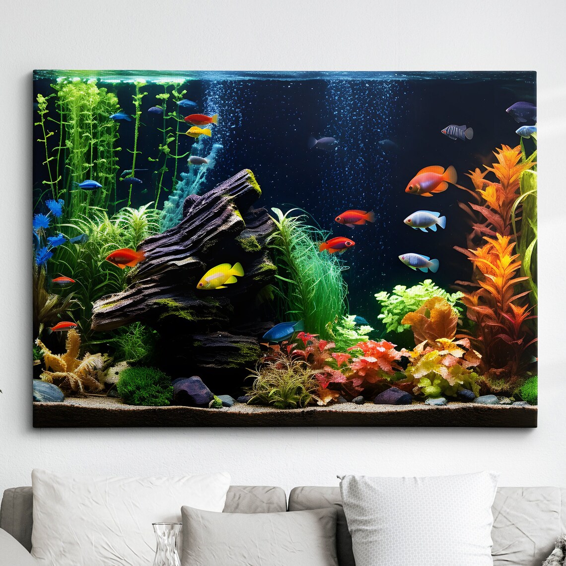 Colorful Planted Aquarium Tropical Fish Driftwood Aquascape Art Poster