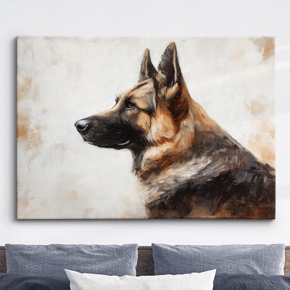 German Shepherd Abstract Dog Pet Animal Painting Splatter Wall Art Framed Canvas Poster Print Home Kitchen Office Room Decor Gifts
