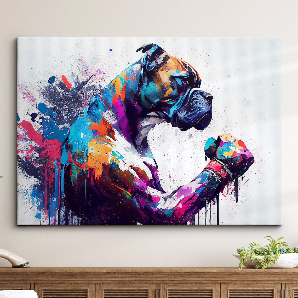 Boxer with Boxing Gloves, Abstract Dog Art Print