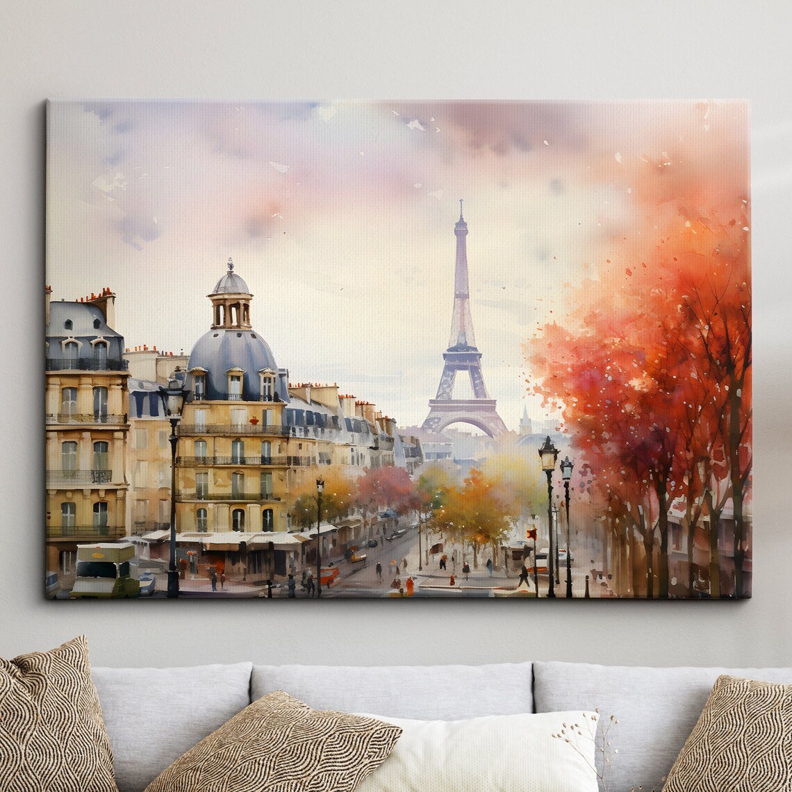 Paris France Eiffel Tower Cityscape Landmark Oil Painting Watercolor Wall Art Framed Canvas Poster Print Homeoffice Room Decor Gifts
