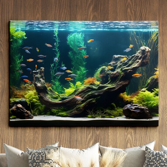 Fish Tank Water Aquascape Feature Aquatic Lover Wall Art Framed Canvas Poster Print Home Office Bedroom Games Room Decor