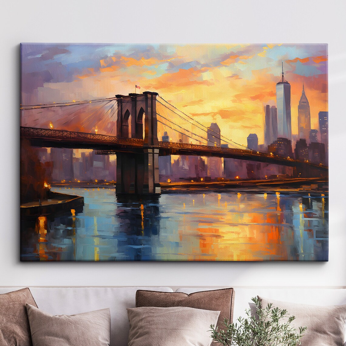 New York City Brooklyn Bridge Sunset Art Print
