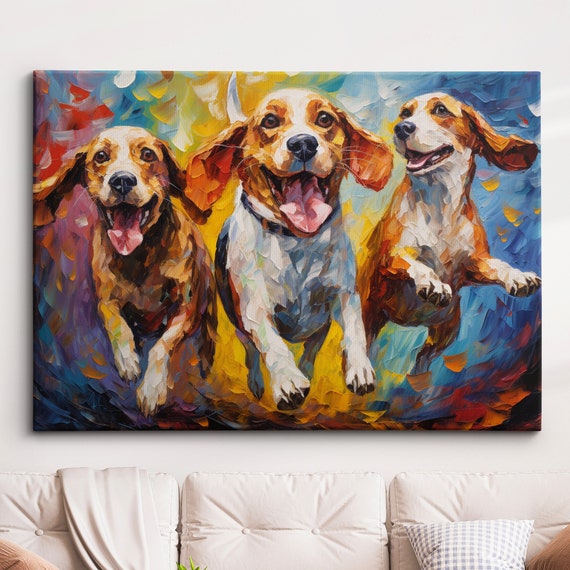 Beagle Abstract Dog Pet Animal Oil Painting Splatter Wall Art Framed Canvas Poster Print Home Kitchen Office Room Decor Gifts