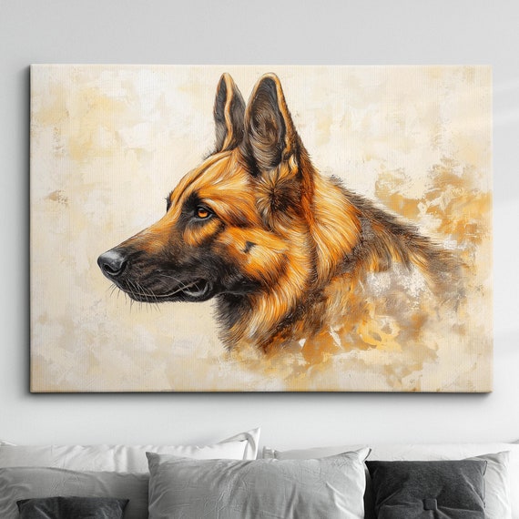 German Shepherd Abstract Dog Pet Animal Painting Splatter Wall Art Framed Canvas Poster Print Home Kitchen Office Room Decor Gifts