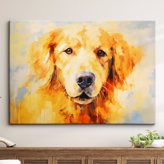 Colorful Golden Retriever Dog Pet Abstract Modern Oil Painting Wall Art Framed Canvas Poster Print Home Kitchen Living Room Decor Gift