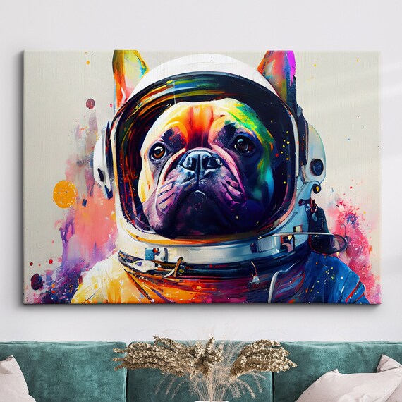 French Bulldog Astronaut Colorful Abstract Painting Portrait Poster