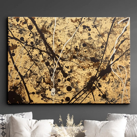 Modern Abstract Yellow Black Free Form Exhibition Oil Painting Wall Art Framed Canvas Poster Print Home Living Room Decor