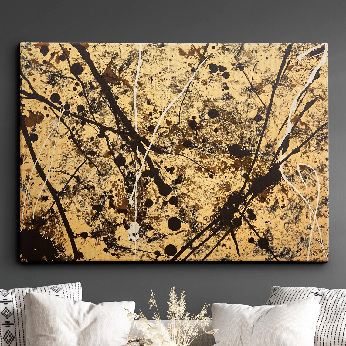 Vintage Gold Splatter Abstract Modern Canvas Painting Poster
