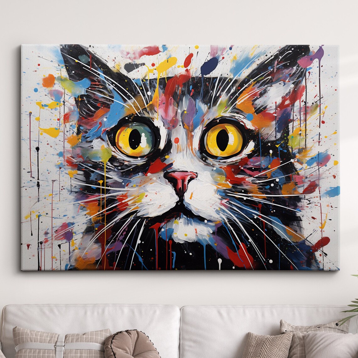 Black Cat Paint Splash Portrait Colorful Modern Abstract Art Poster