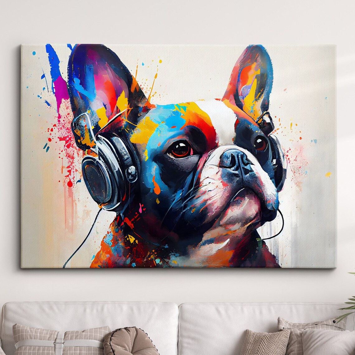 French Bulldog With Headphones Colorful Abstract Pop Art Poster