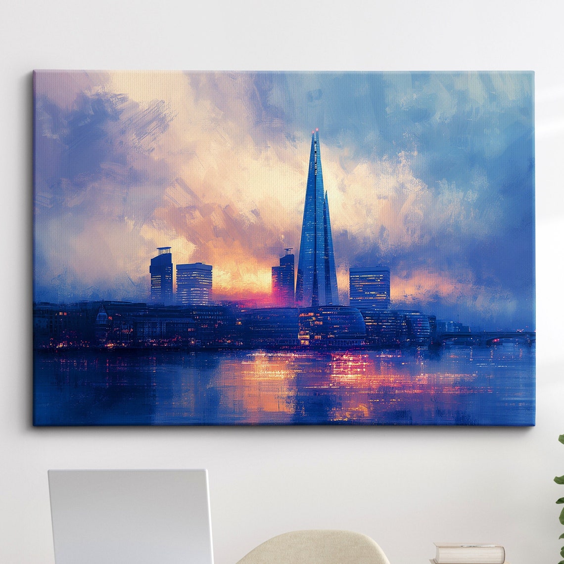 The Shard Of Glass London Parliament Landmark Oil Painting Style Wall Art Framed Calming Canvas Poster Print Homeoffice Room Decor Gifts