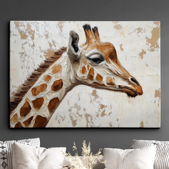 Minimalist Iconic Giraffe Abstract Oil Painting Style Wall Art Framed Canvas Poster Print Home Kitchen Office Room Decor Gifts