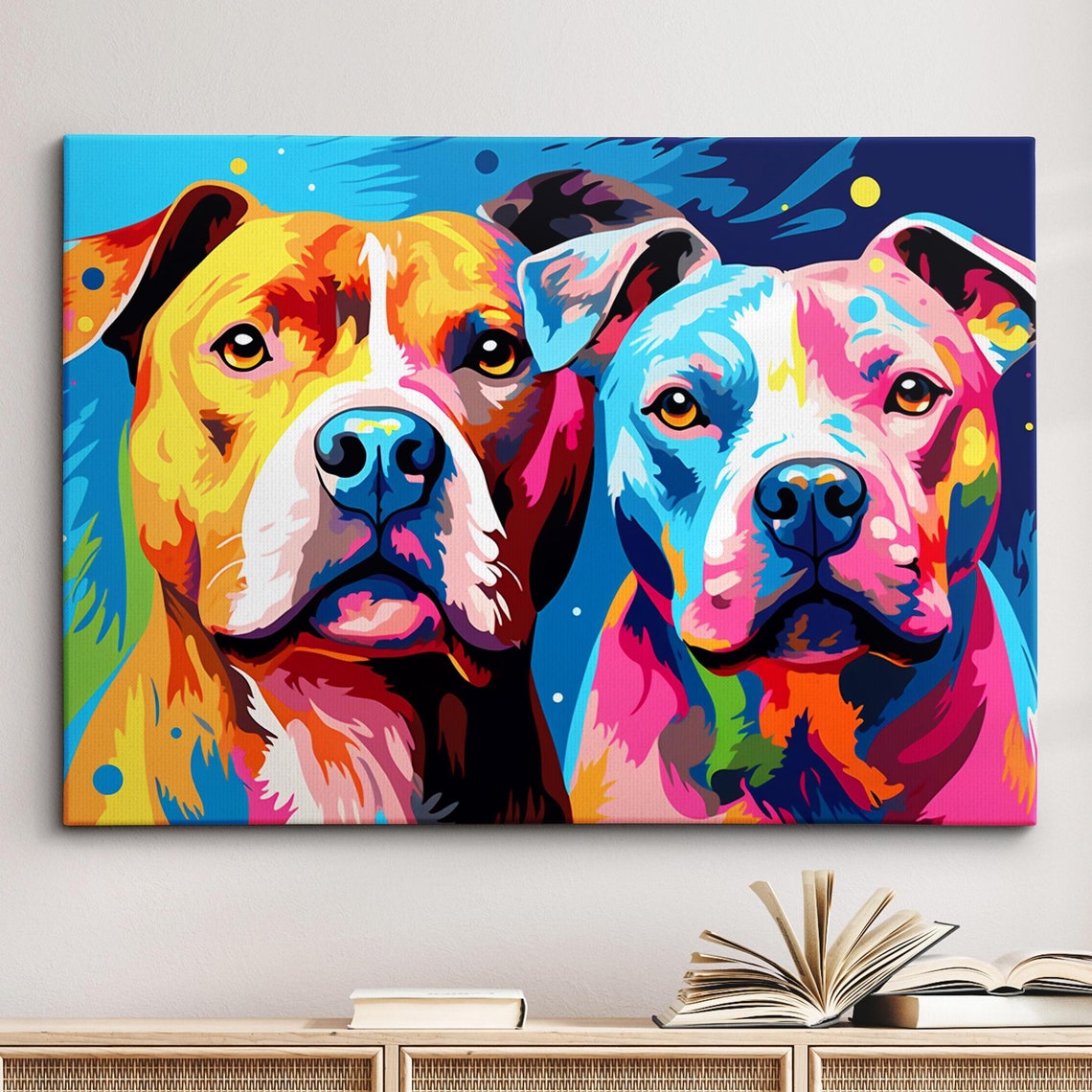 Pit Bulls Abstract Dog Pet Animal Painting Splatter Wall Art Framed Canvas Poster Print Home Kitchen Office Room Decor