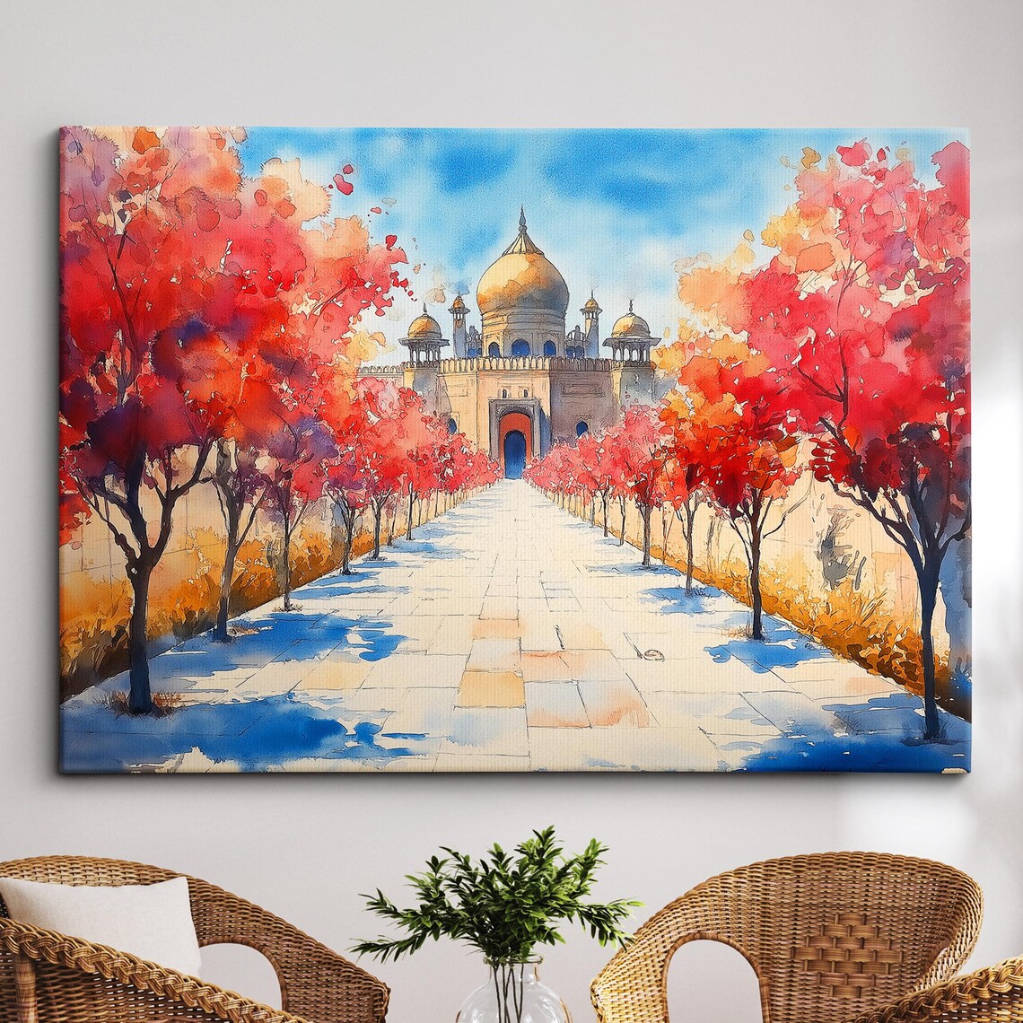 Taj Mahal India Landmark Abstract Oil Painting Travel Poster