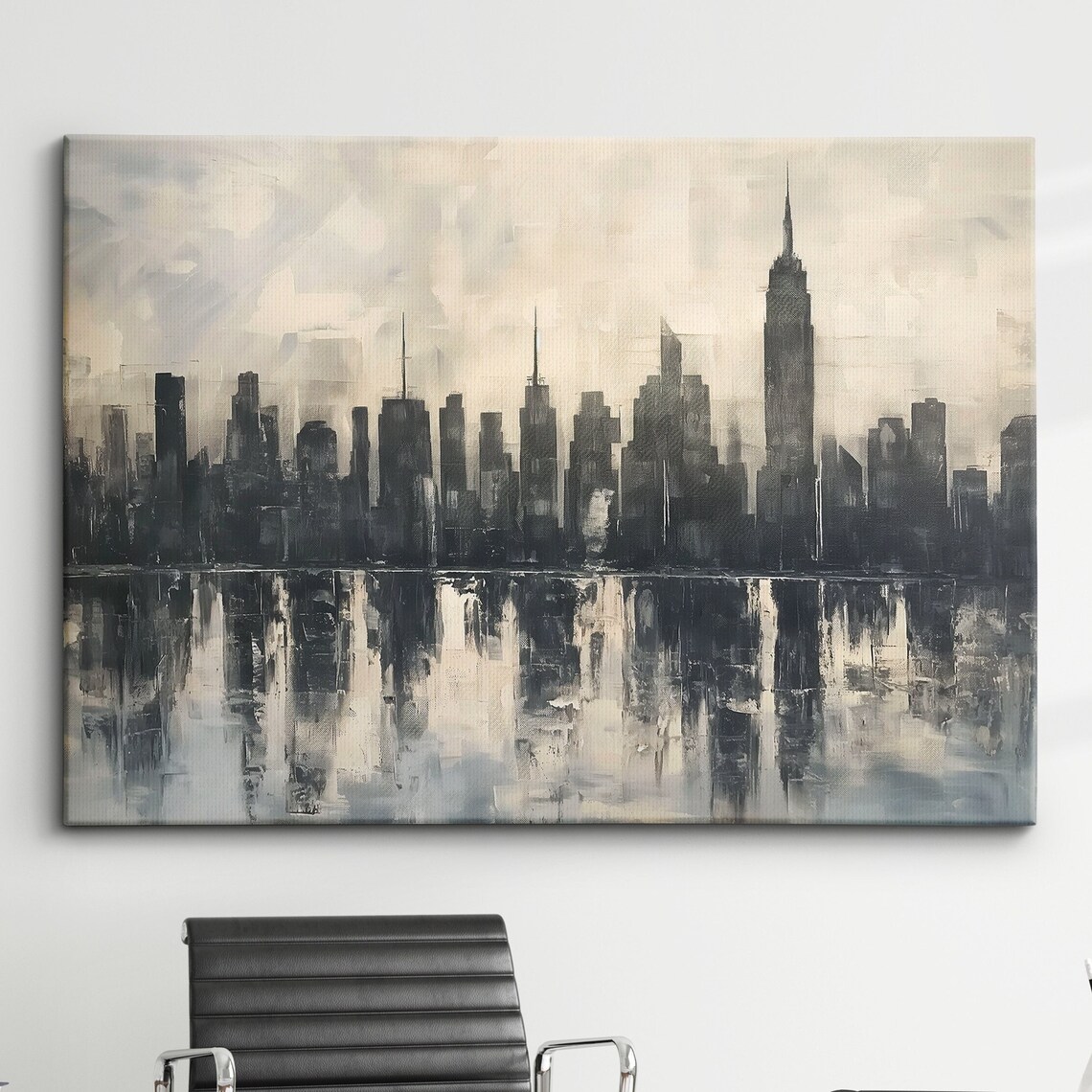 New York City Skyline Sunset America Landmark Oil Painting Style Wall Art Framed Calming Canvas Poster Print Homeoffice Room Decor Gifts