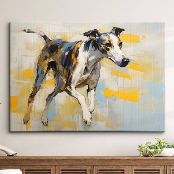 Colorful Whippet Dog Pet Abstract Modern Oil Painting Wall Art Framed Canvas Poster Print Home Kitchen Living Room Decor