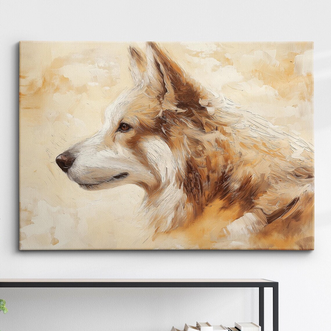 Siberian Husky Profile Golden Oil Painting Dog Portrait Poster