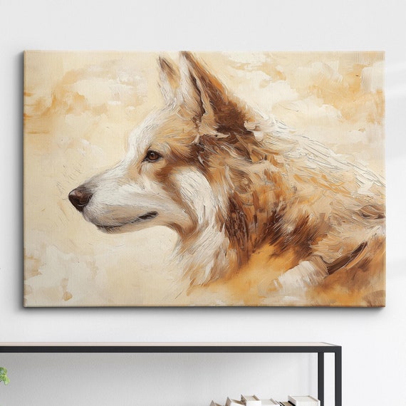Minimalistic Siberian Husky Dog Pet Abstract Modern Oil Painting Wall Art Framed Canvas Poster Print Home Kitchen Living Room Decor Gift