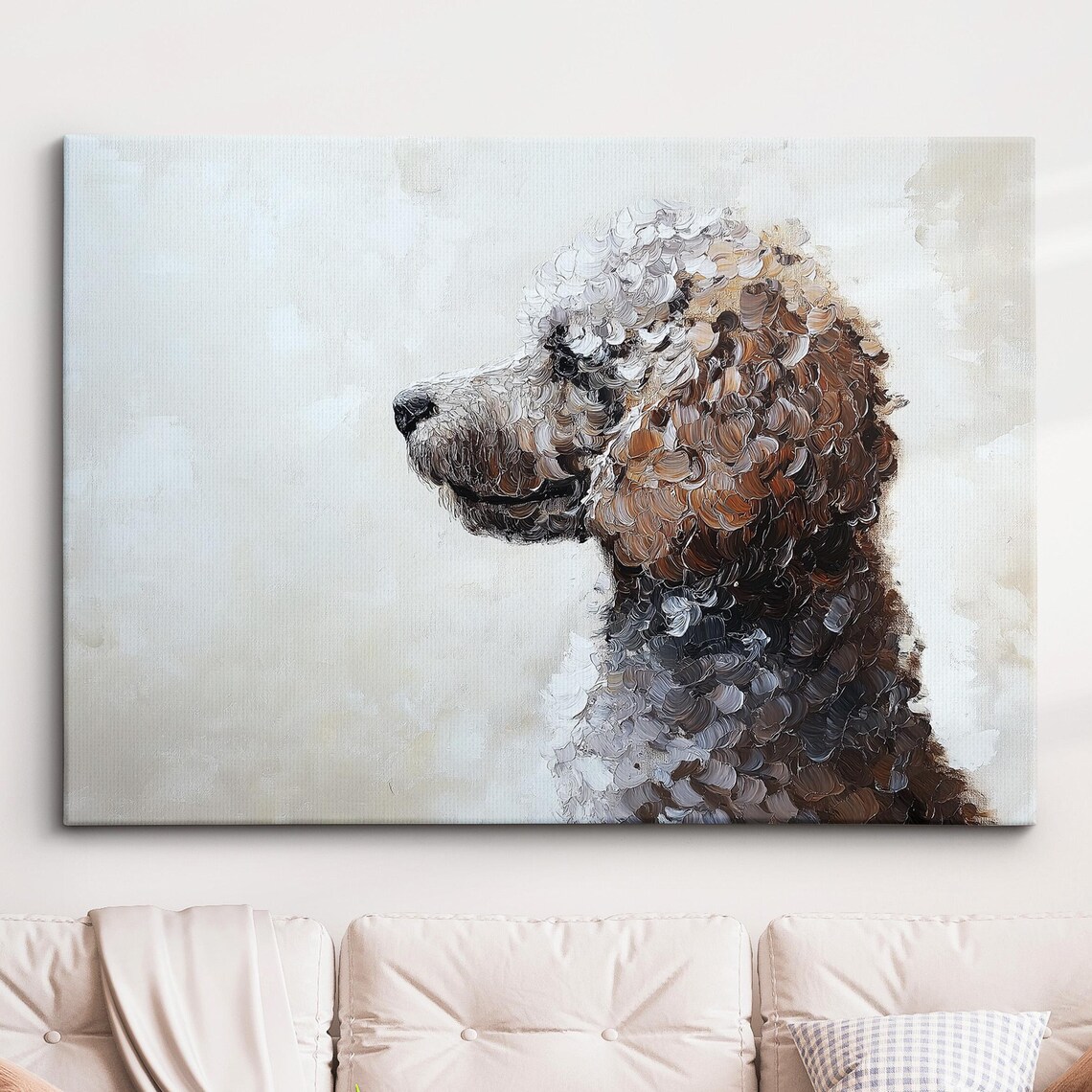 Cockapoo Dog Portrait Palette Knife Abstract Oil Painting Poster