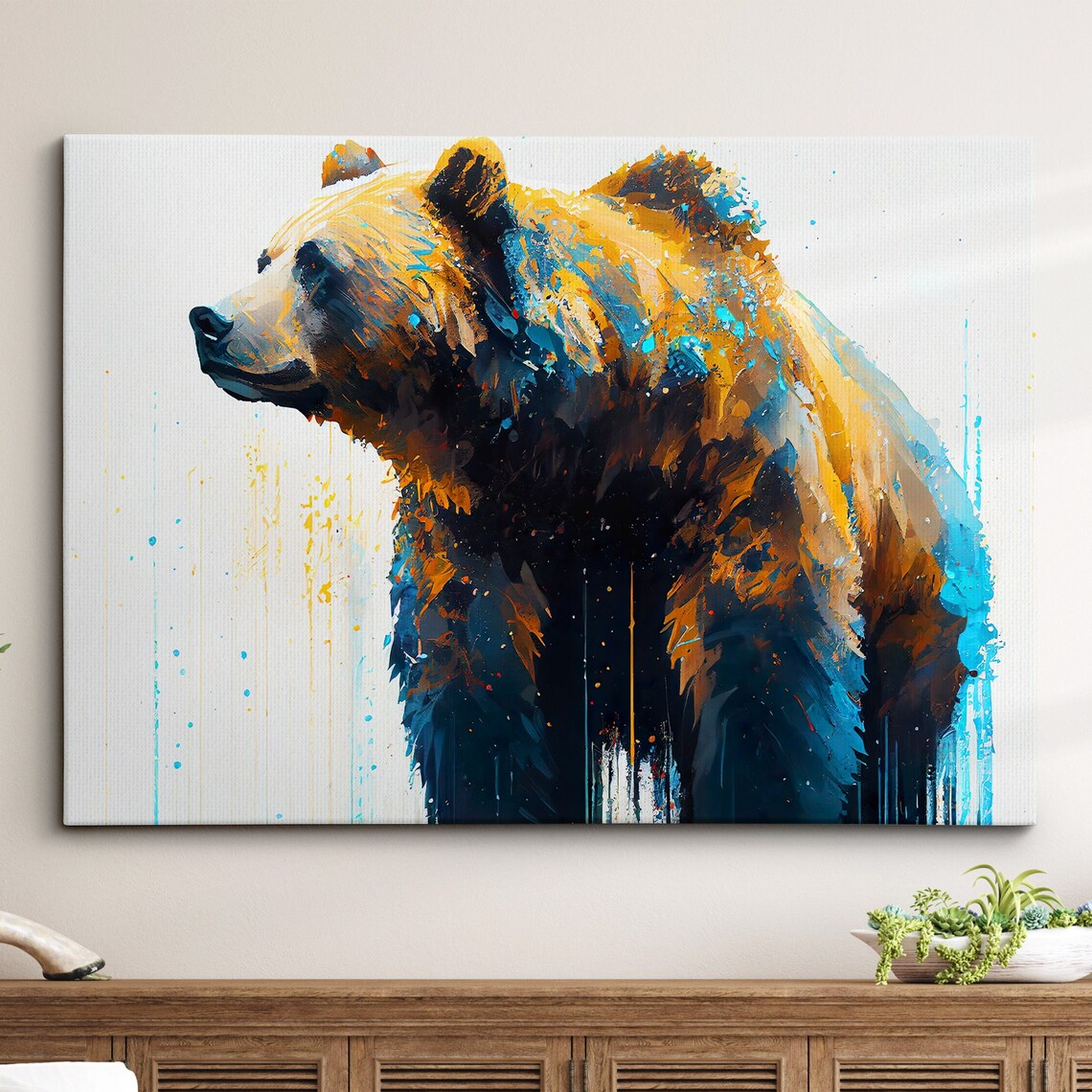 Bear Abstract Oil Painting, Modern Wall Art Print