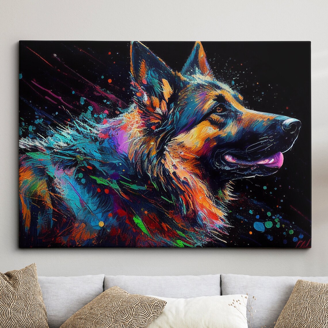 German Shepherd Profile Night Splatter Bold Painting Style Poster