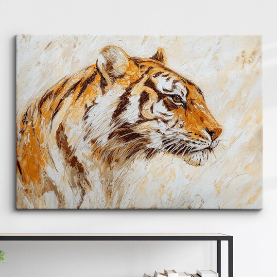Tiger Animal Abstract Modern Jungle Wild Oil Painting Splatter Style Wall Art Framed Canvas Poster Print Homeoffice Room Decor Gifts