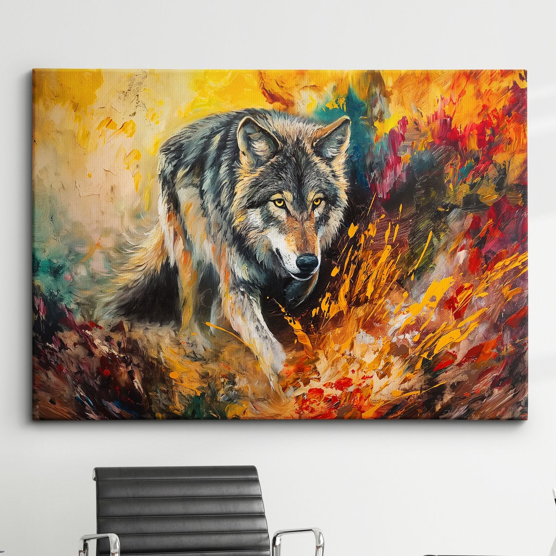 Wild Wolf Animal Abstract Modern Painting Wall Art Framed Canvas Poster Print Home Kitchen Office Room Decor Gifts