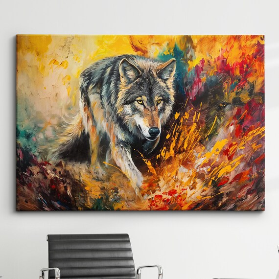 Wild Wolf Animal Abstract Modern Painting Wall Art Framed Canvas Poster Print Home Kitchen Office Room Decor Gifts
