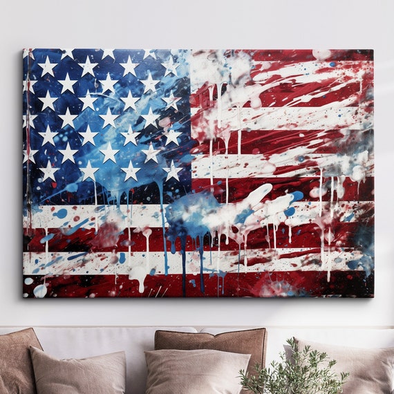 Flag Usa Abstract America Modern Painting Wall Art Framed Canvas Poster Print Home Office Room Decor Gifts
