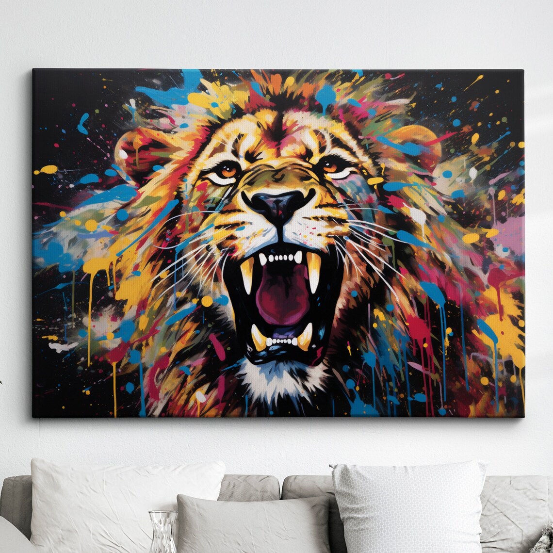 Majestic Roaring Lion Colorful Paint Splatter Abstract Poster