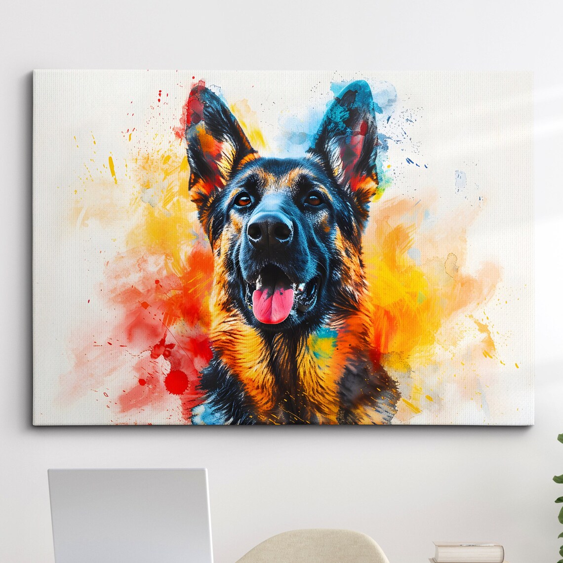 Colorful German Shepherd Dog Watercolor Splatter Painting Poster