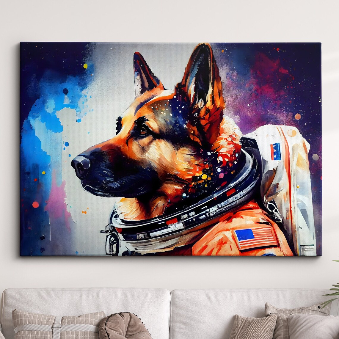 German Shepherd Astronaut Abstract Modern Art Print