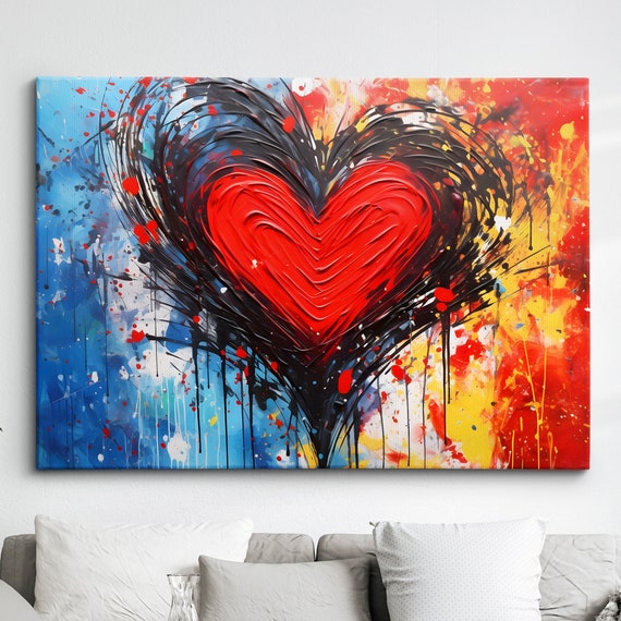 Beautiful Love Heart Burst Modern Abstract Oil Painting Style Wall Art Framed Canvas Poster Print Home Kitchen Office Room Decor Gifts