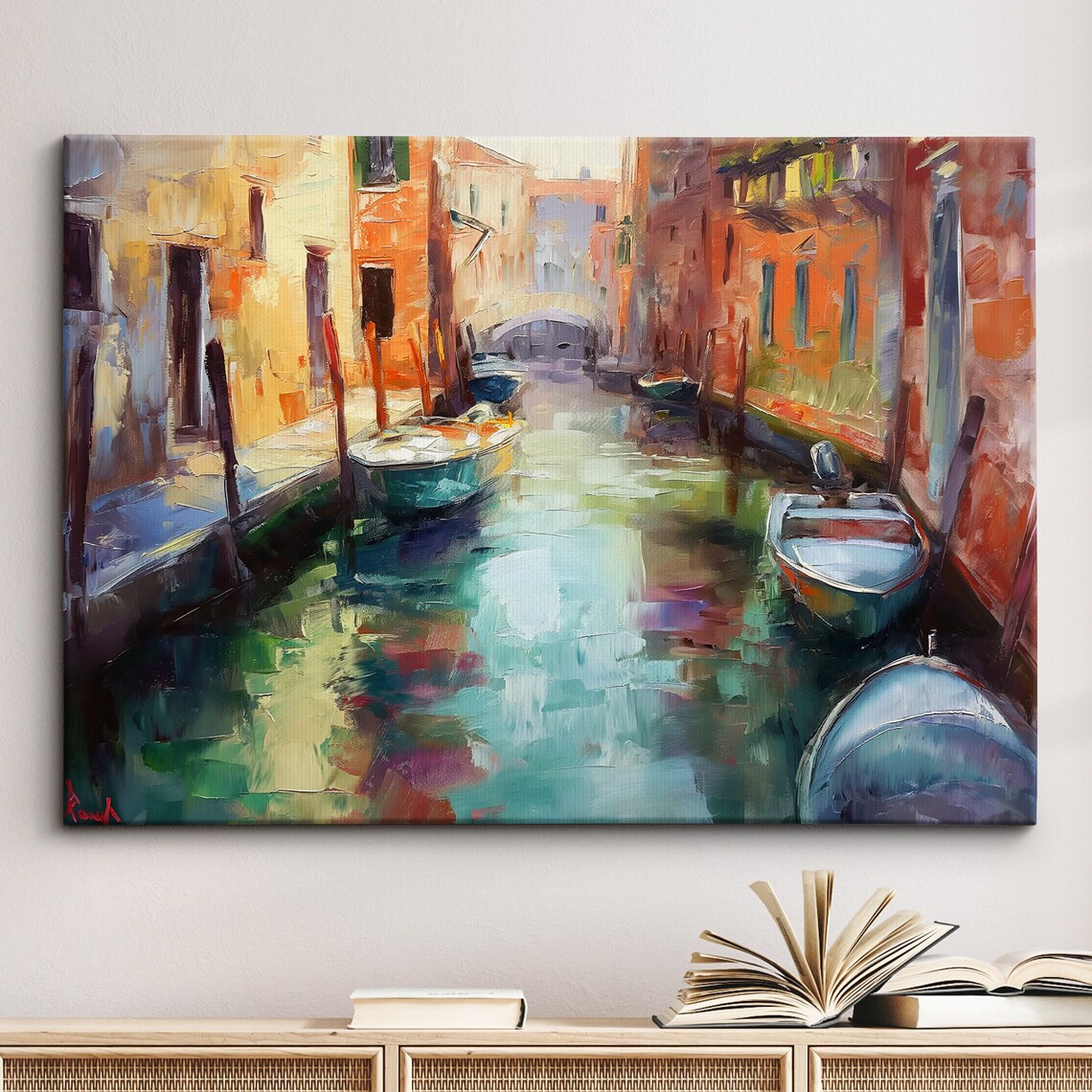 Venice Italy Gondola Boat River Landmark Oil Painting Watercolor Wall Art Framed Calming Canvas Poster Print Homeoffice Room Decor Gifts