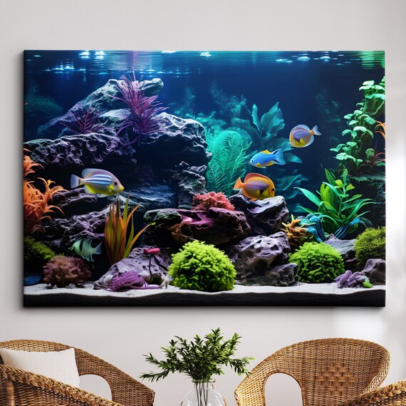 Fish Tank Water Aquascape Feature Aquatic Lover Wall Art Framed Canvas Poster Print Home Office Bedroom Games Room Decor