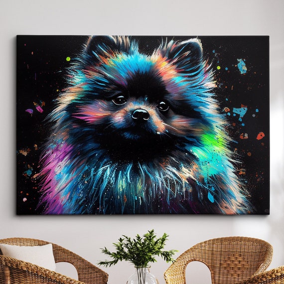 Colorful Pomeranian Dog Pet Abstract Modern Oil Painting Wall Art Framed Canvas Poster Print Home Kitchen Office Room Decor Gifts
