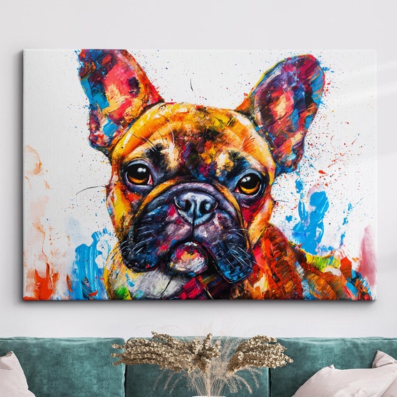 Colorful French Bulldog Dog Pet Abstract Modern Oil Painting Wall Art Framed Canvas Poster Print Home Kitchen Office Room Decor Gifts