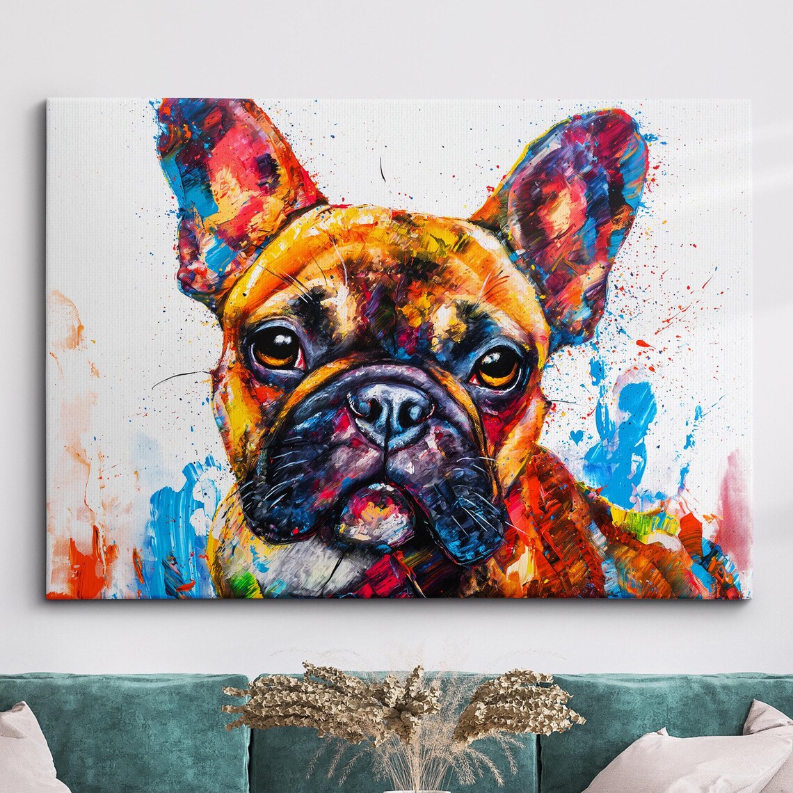 French Bulldog Face Colorful Splash Abstract Oil Painting Poster