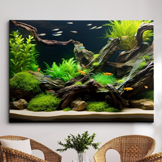 Fish Tank Water Aquascape Feature Aquatic Lover Wall Art Framed Canvas Poster Print Home Office Bedroom Games Room Decor