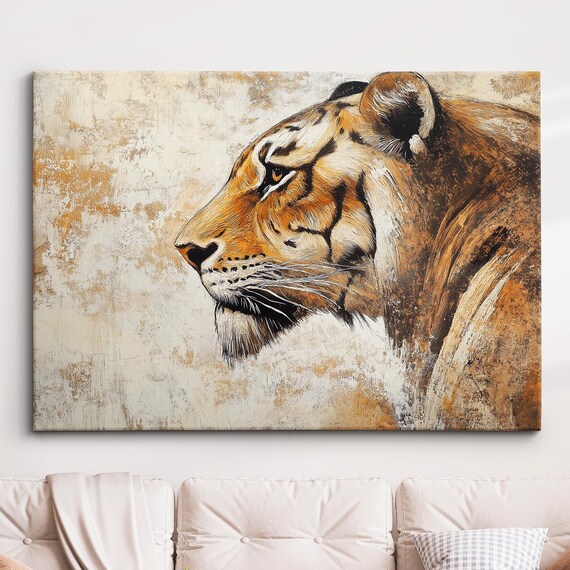 Tiger Animal Abstract Modern Jungle Wild Oil Painting Splatter Style Wall Art Framed Canvas Poster Print Homeoffice Room Decor Gifts