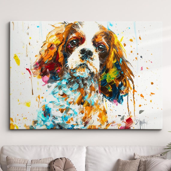Colorful King Charles Spaniel Dog Pet Abstract Modern Oil Painting Wall Art Framed Canvas Poster Print Home Kitchen Office Room Decor Gift