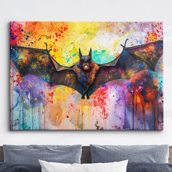 Abstract Bat Wild Animal Colorful Oil Painting Paint Splatter Wall Art Framed Canvas Poster Print Home Living Room Decor Fun Gift