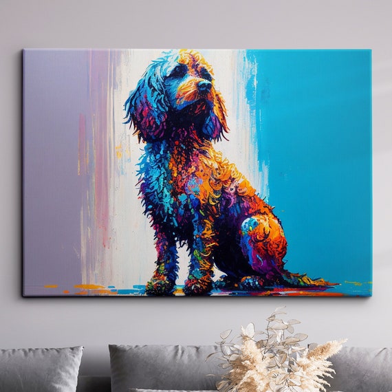 Colorful Cockapoo Dog Pet Abstract Modern Oil Painting Wall Art Framed Canvas Poster Print Home Kitchen Office Room Decor Gifts